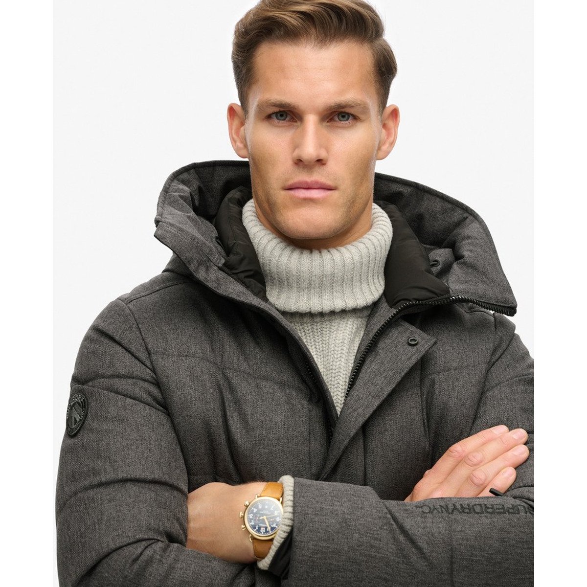 Manteau rembourré à chevrons City chevron gris, SUPERDRY