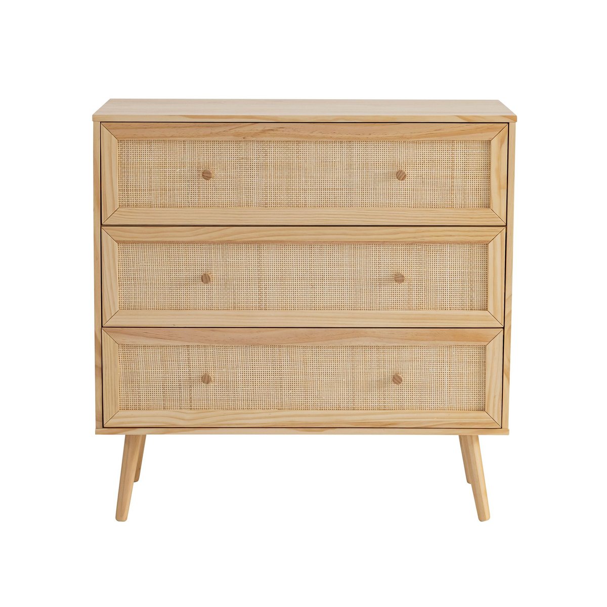 Chambre complète lit cannage enfant avec commode et chevet - ANNA bois naturel, TERRE DE NUIT