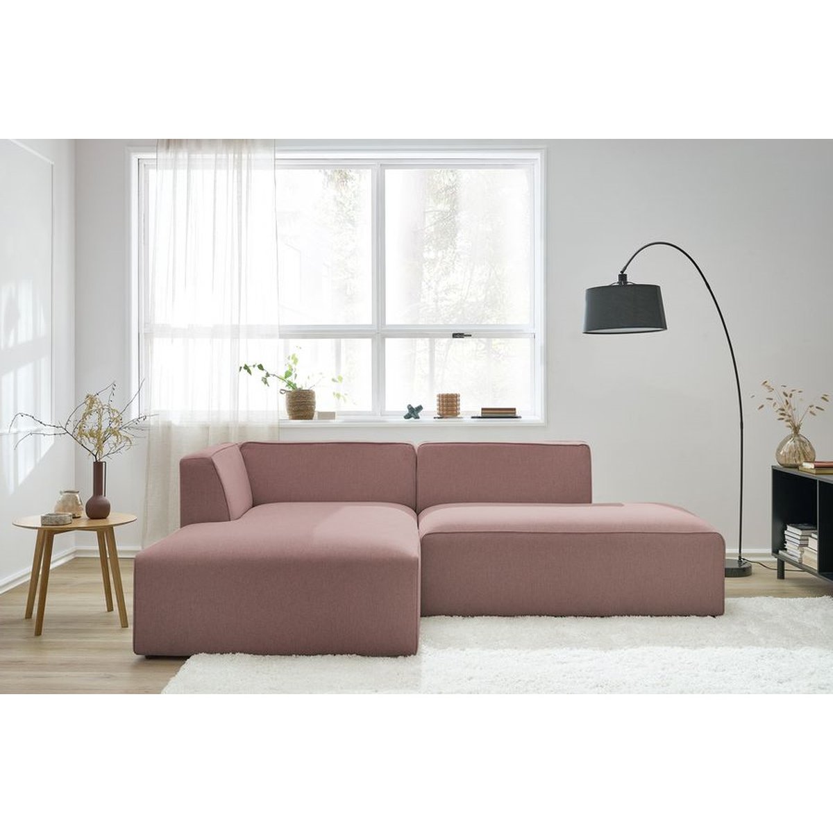 Canapé modulable 4 places en tissu chiné, MEGEVE rose, BOBOCHIC