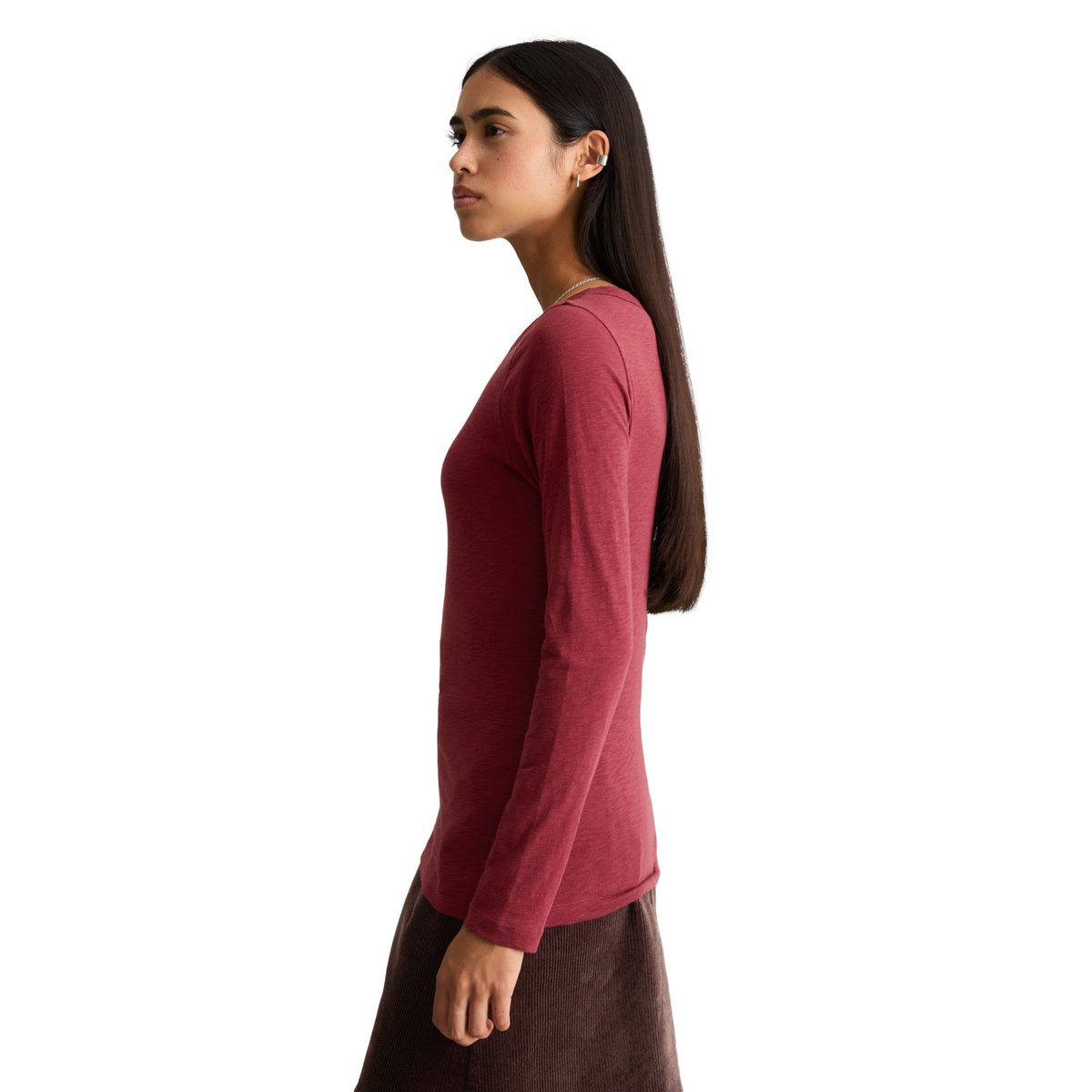 T-shirt à manches longues ajusté en jersey slub particulièrement doux rouge, MARC O’POLO DENIM