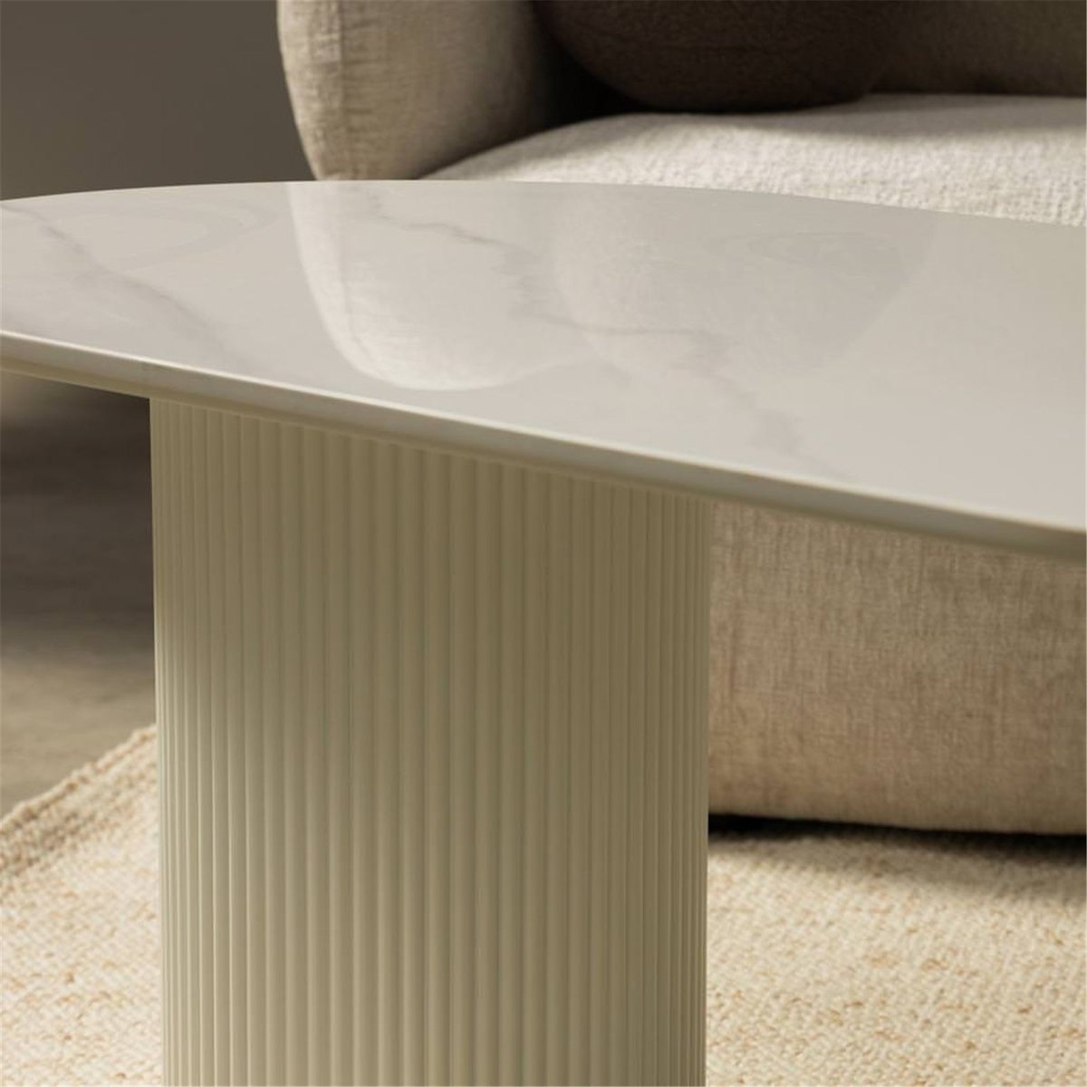 Table basse ovale MARBELLA effet marbre blanc cassé effet marbre, RECOLLECTION