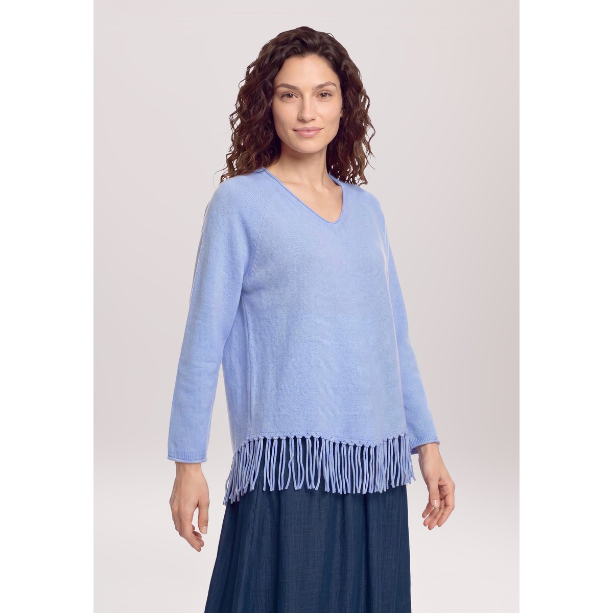 Pull-over en maille à encolure en v light blue melange, CARTOON