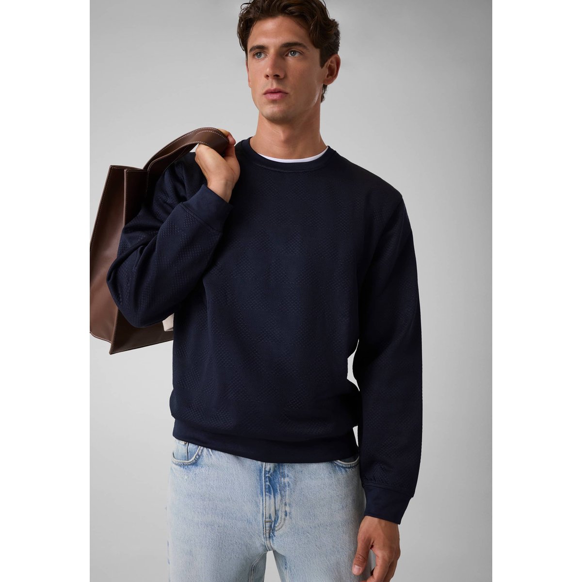 Sweat-Shirt En Mélange De Coton bleu foncé, GUESS