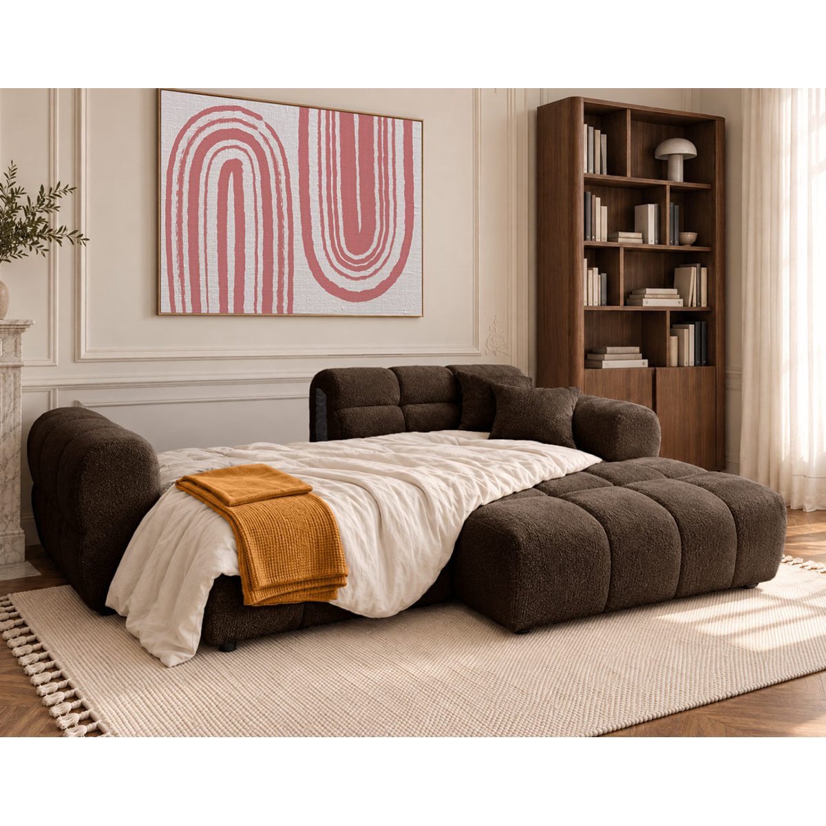 Canapé d'angle droit 4 places convertible avec, MINI RAY marron, BEST MOBILIER