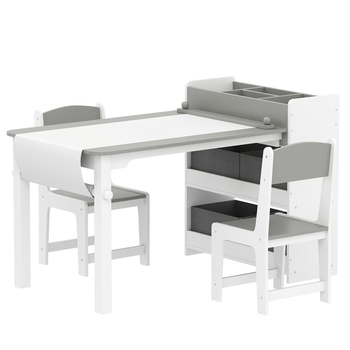 Ensemble table et chaises pour enfants MDF gris, blanc, AIYAPLAY