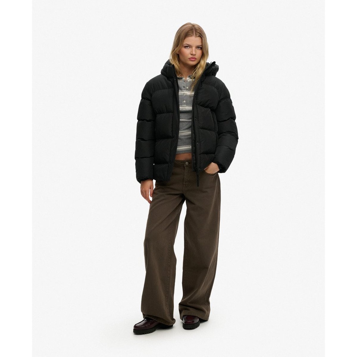 Doudoune à capuche matelassée noir, SUPERDRY
