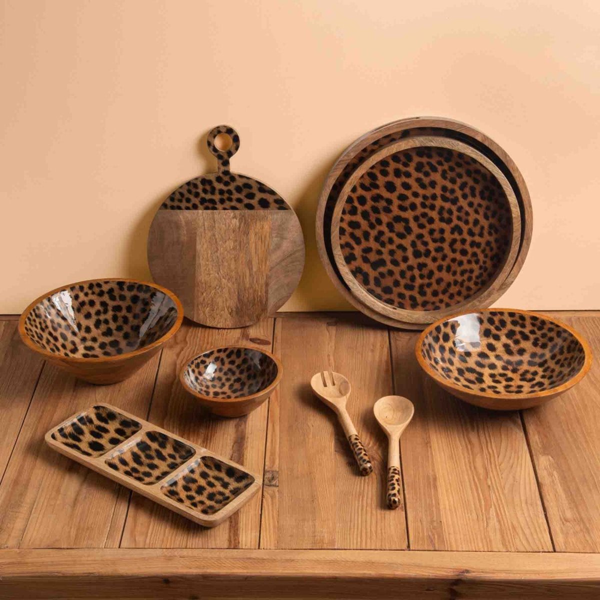 Couvert à salade Léopard en manguier 28cm marron, TABLE PASSION