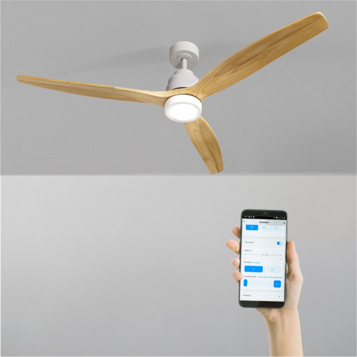 Ventilateur de plafond 40W  avec lumière avec Wi-Fi WIND STYLANCE NATURAL WOOD blanc/bois naturel, CREATE
