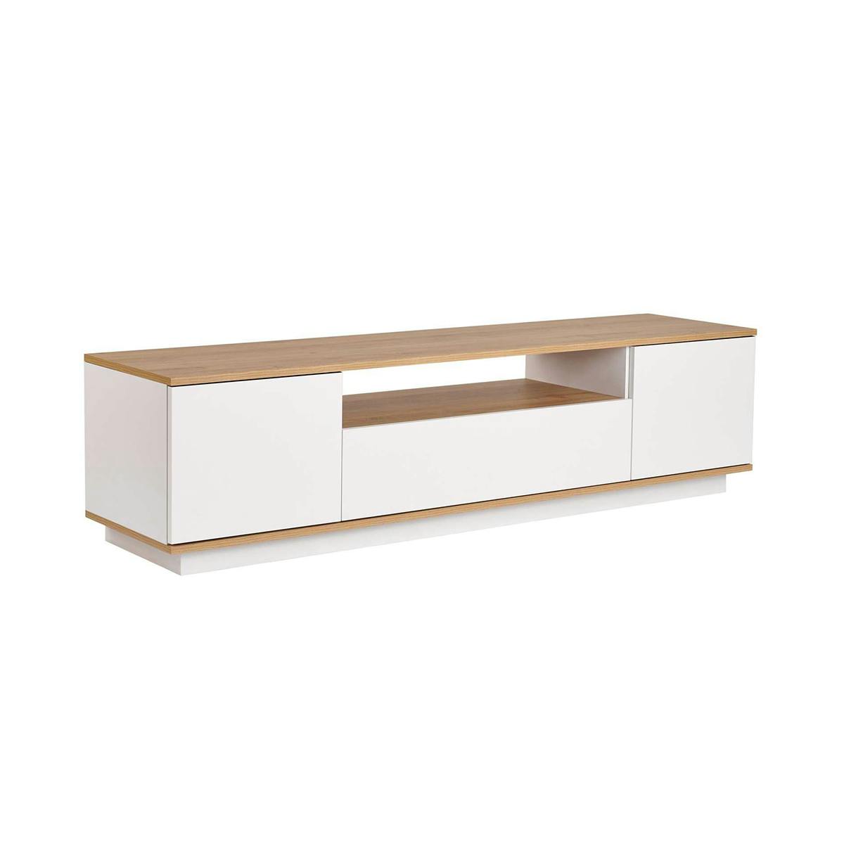 Meuble TV moderne 3 portes - 1 niche MARFA blanc / chêne, PIER IMPORT