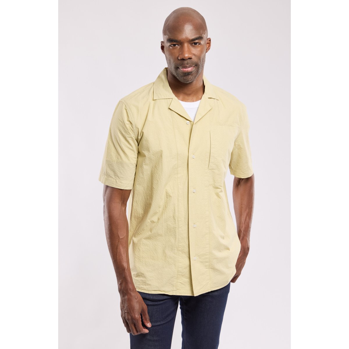 Chemise manches courtes en coton pale olive, ARMOR-LUX