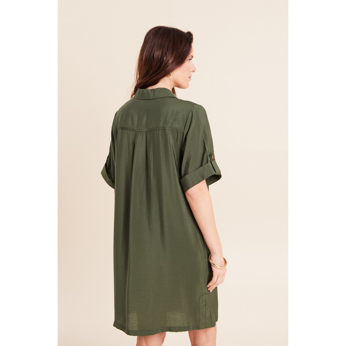 Robe droite courte col chemise vert kaki, BREAL