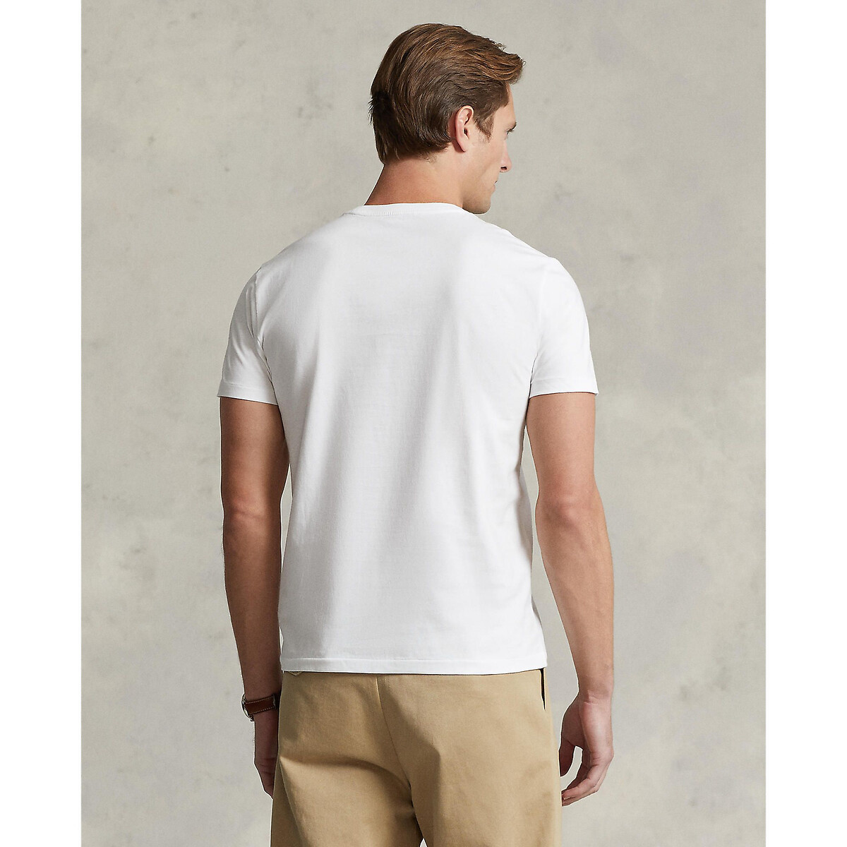 T-shirt de gola redonda de ajuste fino em jersey branco, POLO RALPH LAUREN