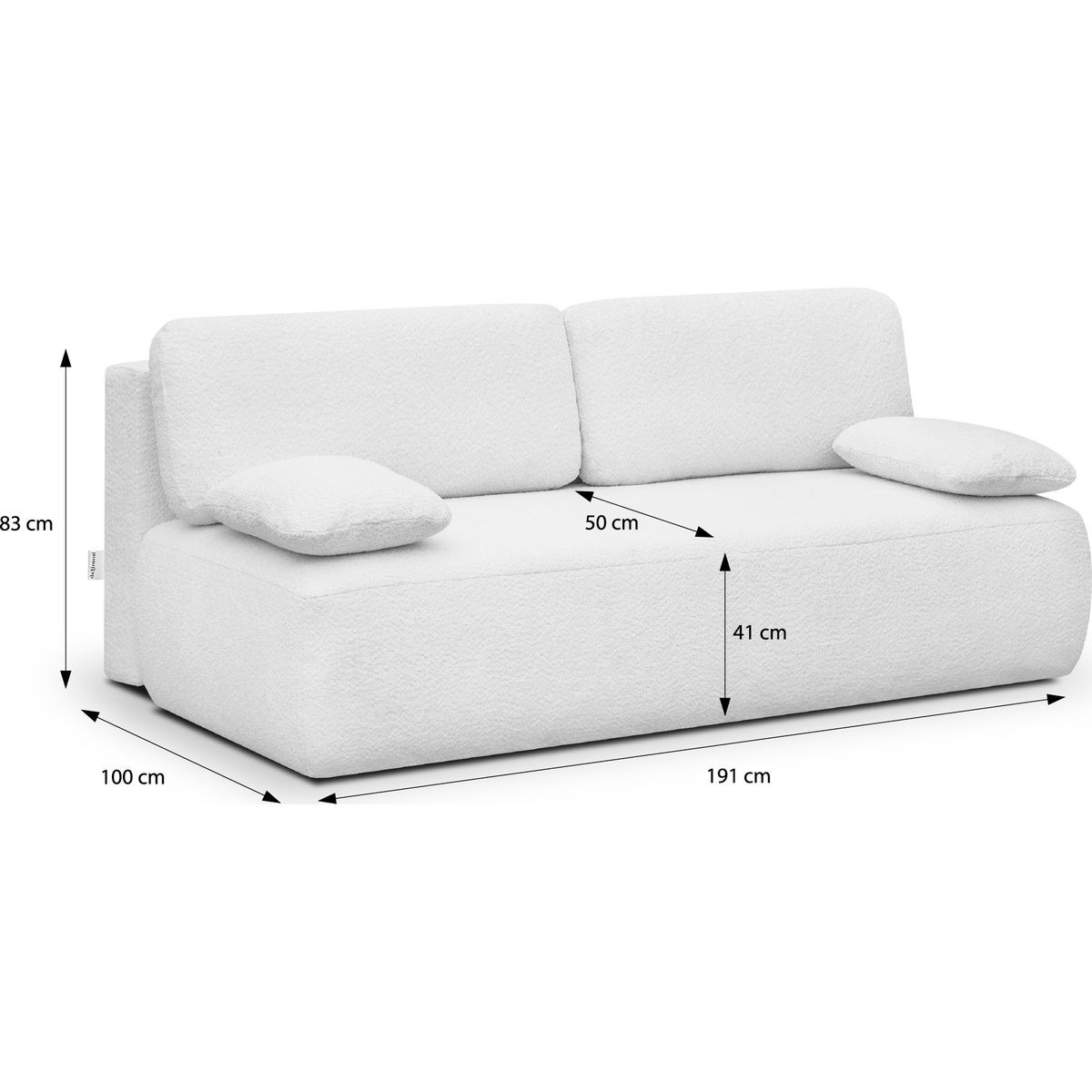 Canapé convertible 3 places avec coffre en tissu bouclette - GEMMA ecru, HOMIFAB