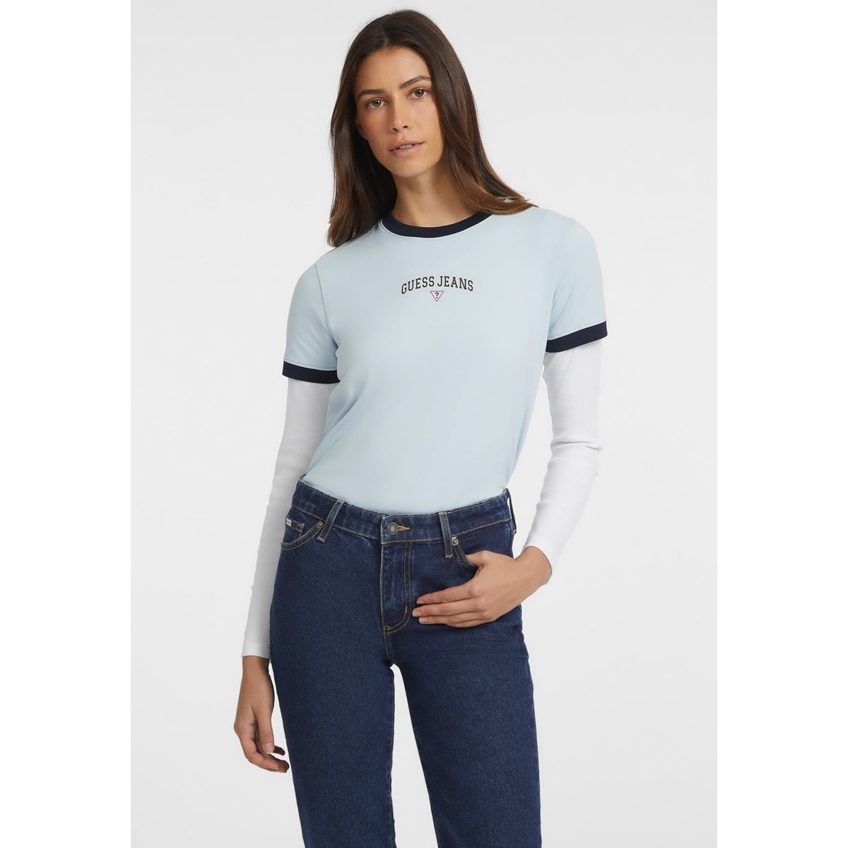 T-Shirt Classique Signature bleu ciel, GUESS