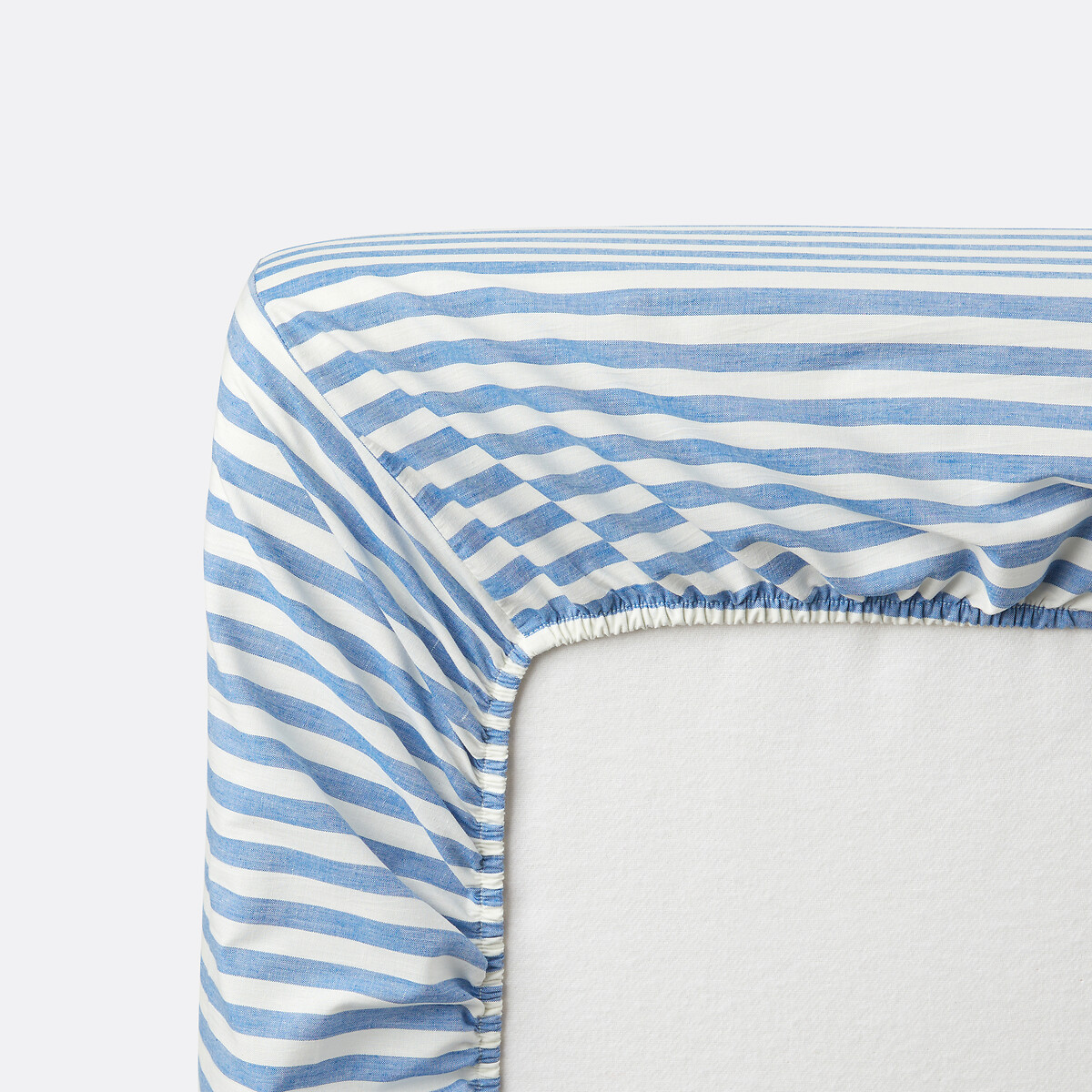 Drap-housse coton bonnet 30 cm, SOIZIC BLEU rayé bleu, LA REDOUTE INTERIEURS