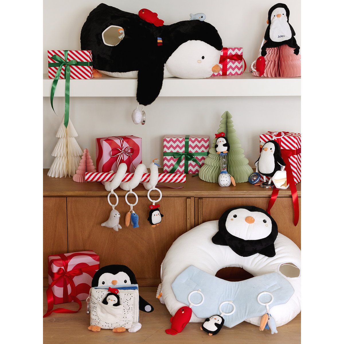 Doudou plat pingouin et hochet BANQUISE blanc, VERTBAUDET