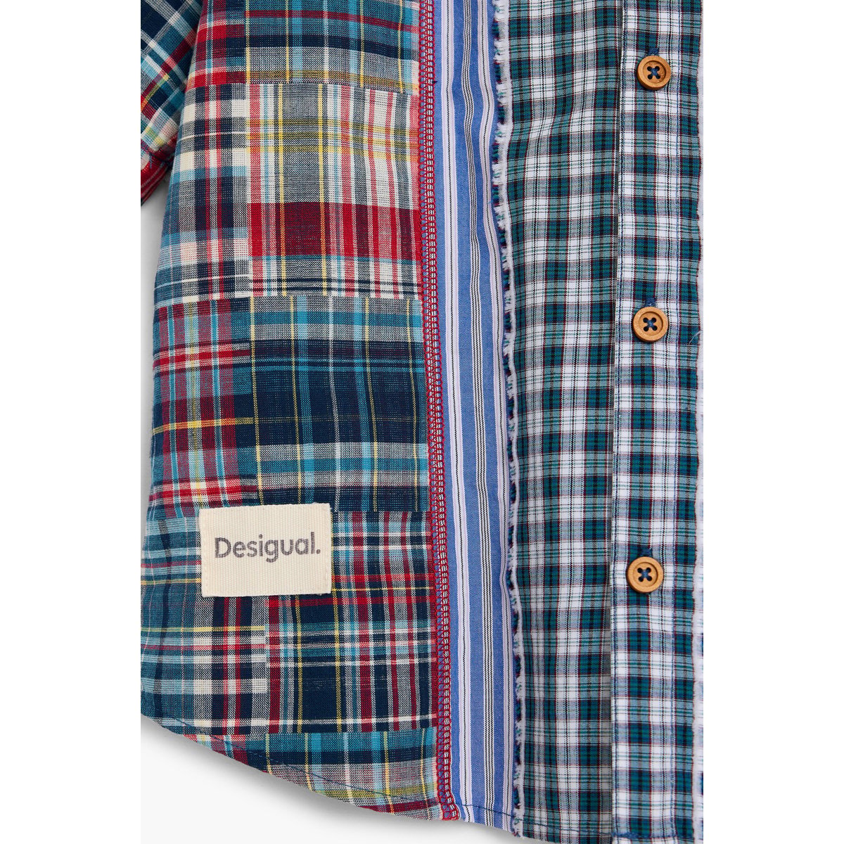 Chemise à carreaux patchwork bleu, DESIGUAL