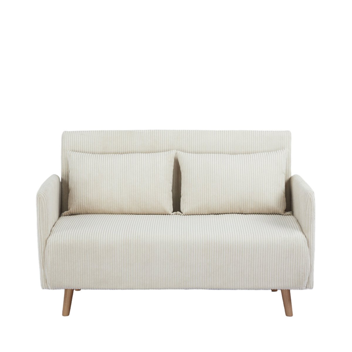 Canapé convertible 2 places en velours côtelé pieds bois clair- BELUSHI beige, DRAWER