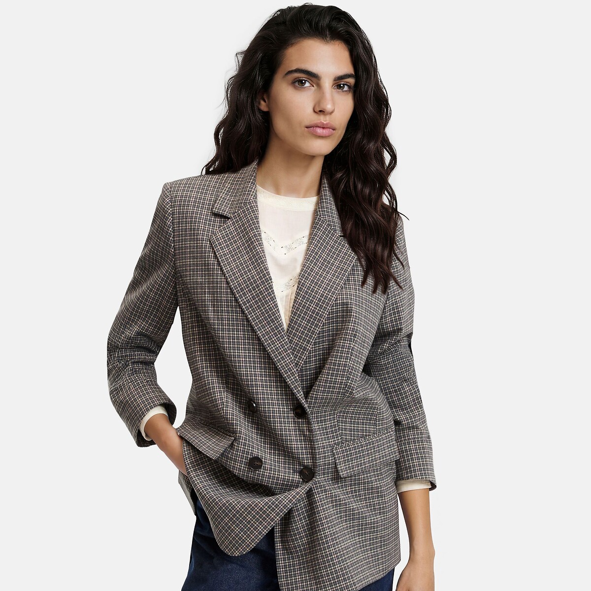Blazer oversize xadrez, Signature quadrados fundo cinza, LA REDOUTE COLLECTIONS