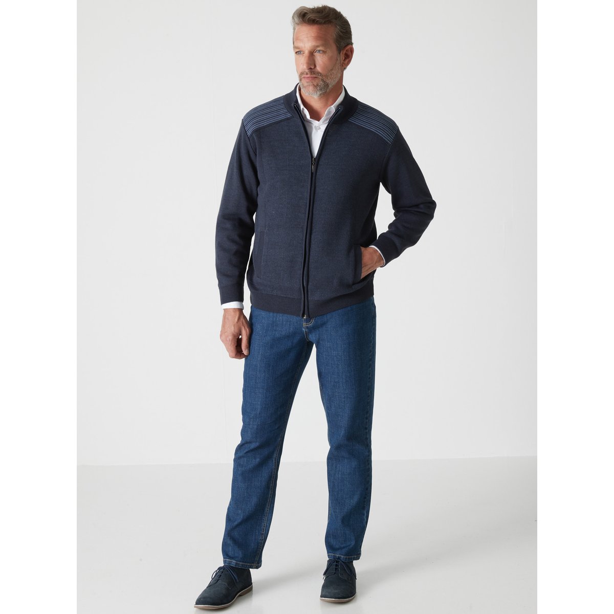 Gilet avec laine zippé marine, DAXON