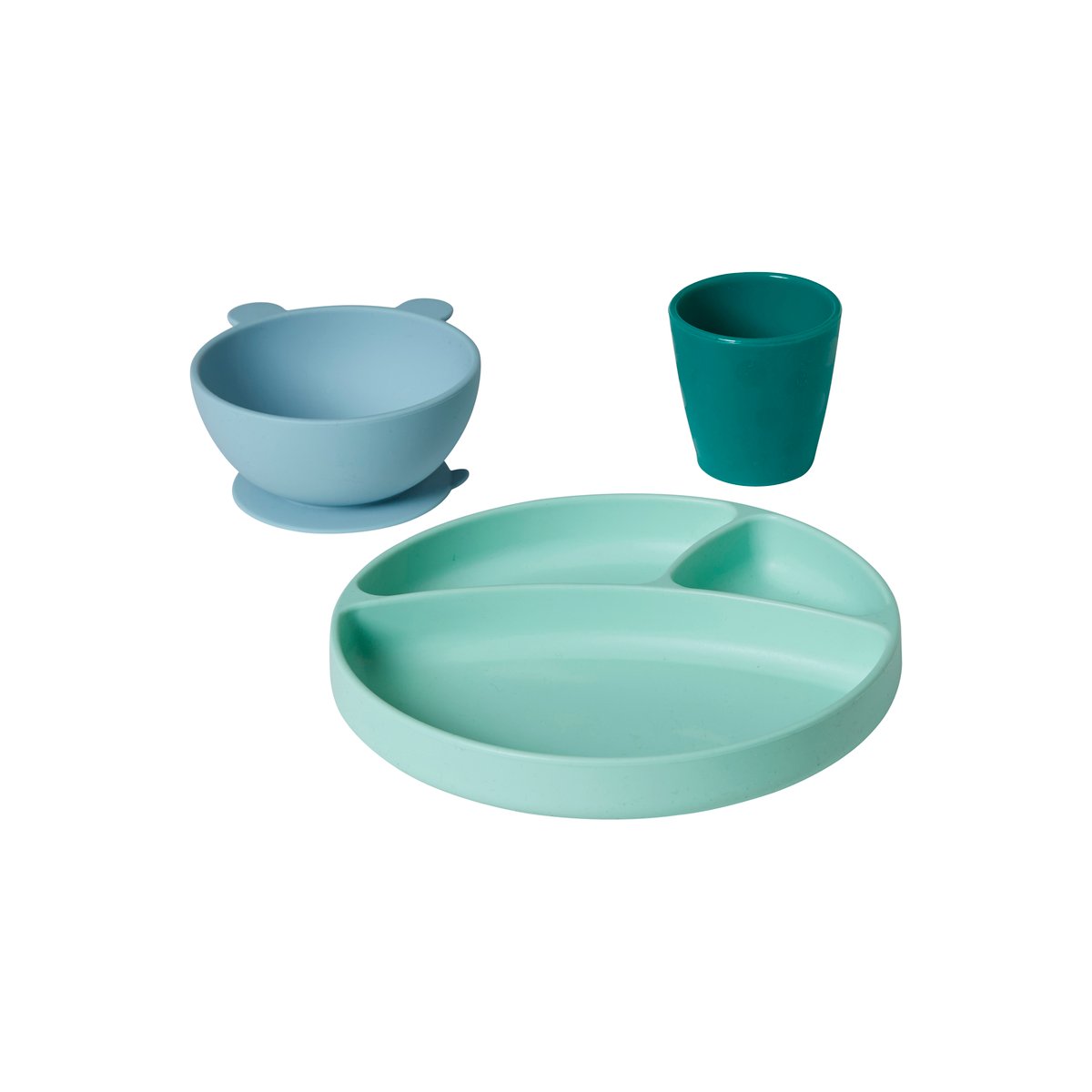 Coffret repas en silicone set baby blue, VERTBAUDET