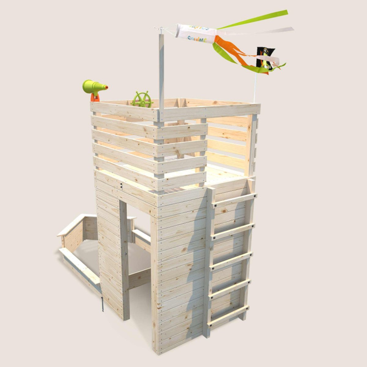 Cabane bateau en bois extérieur avec bac à sable PIRATE marron, SOULET