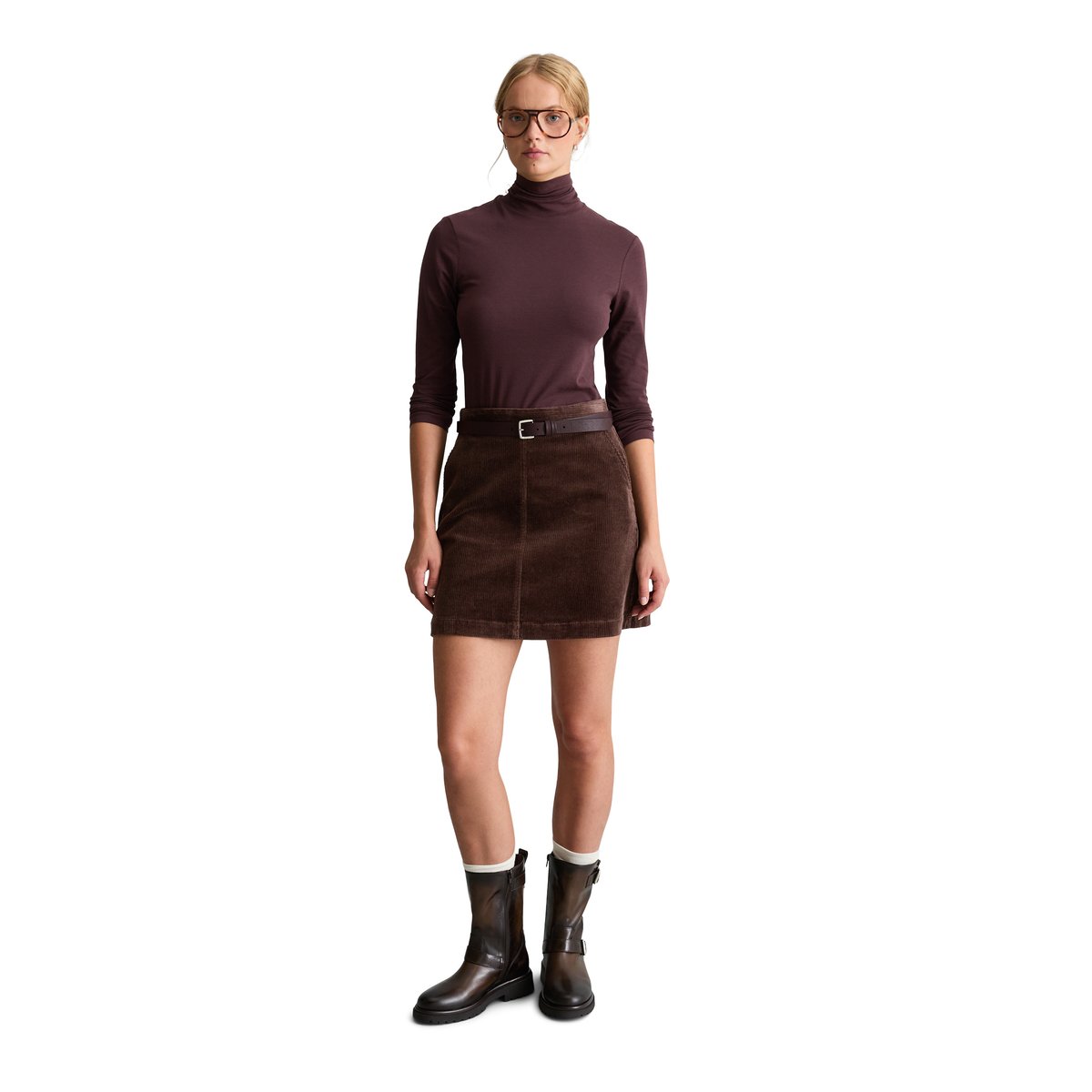 Turtleneck manches longues slim en single jersey élastique marron, MARC O’POLO DENIM