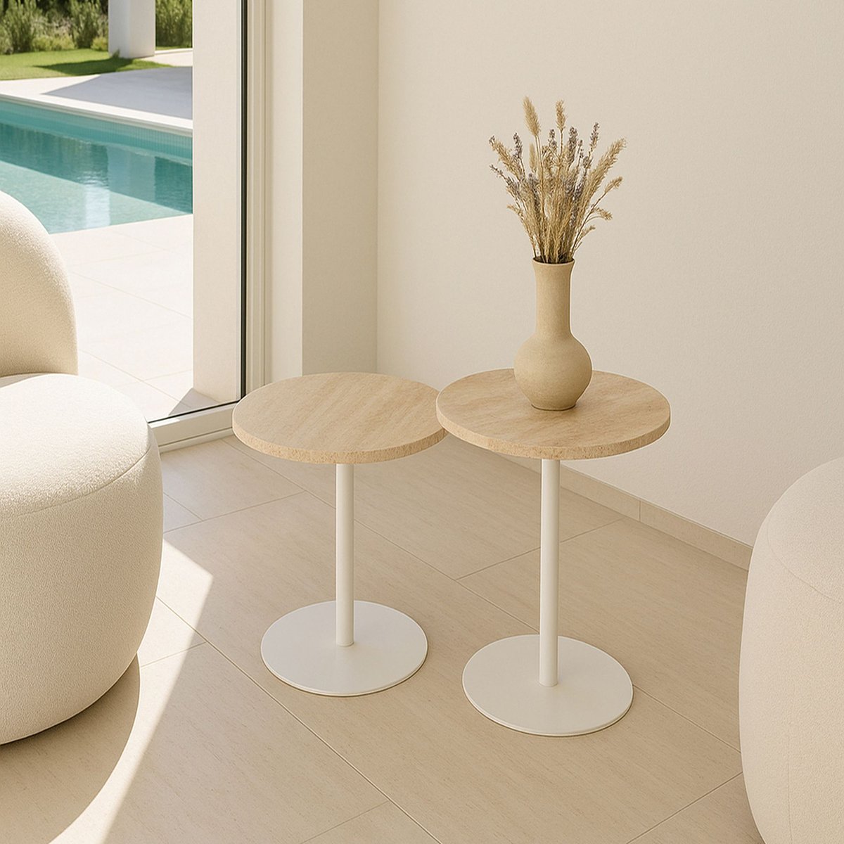 Meuble d'appoint en métal, TRAVI beige-blanc, NOW'S HOME