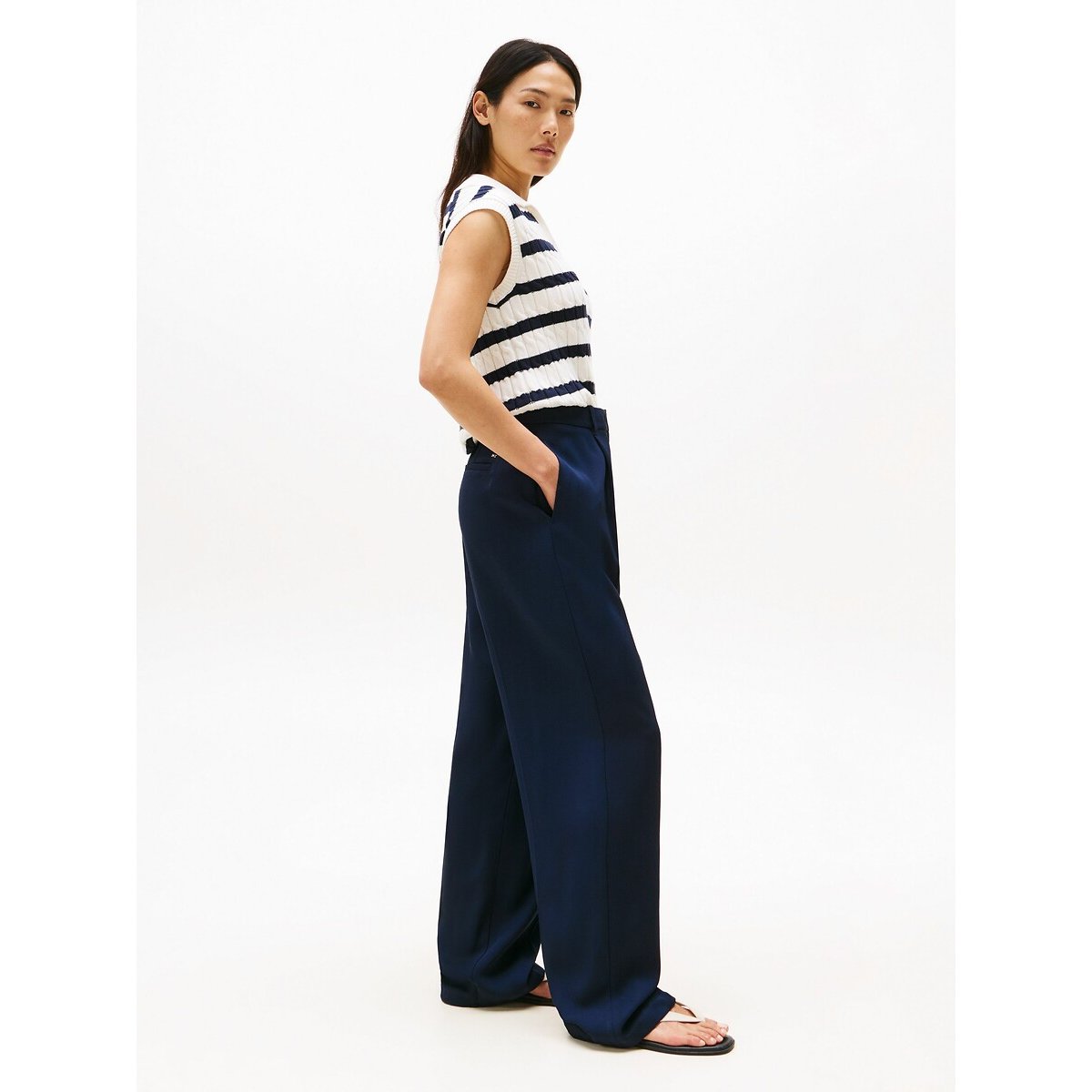 Pantalon droit à pinces bleu marine, TOMMY HILFIGER