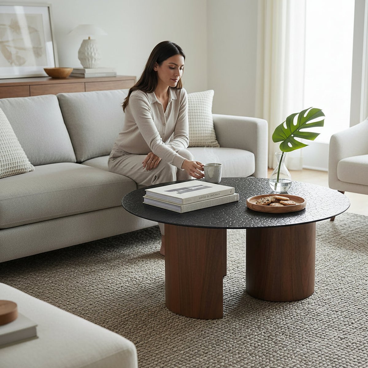 Table basse 80 cm en verre fumé gris clair, ZAGO