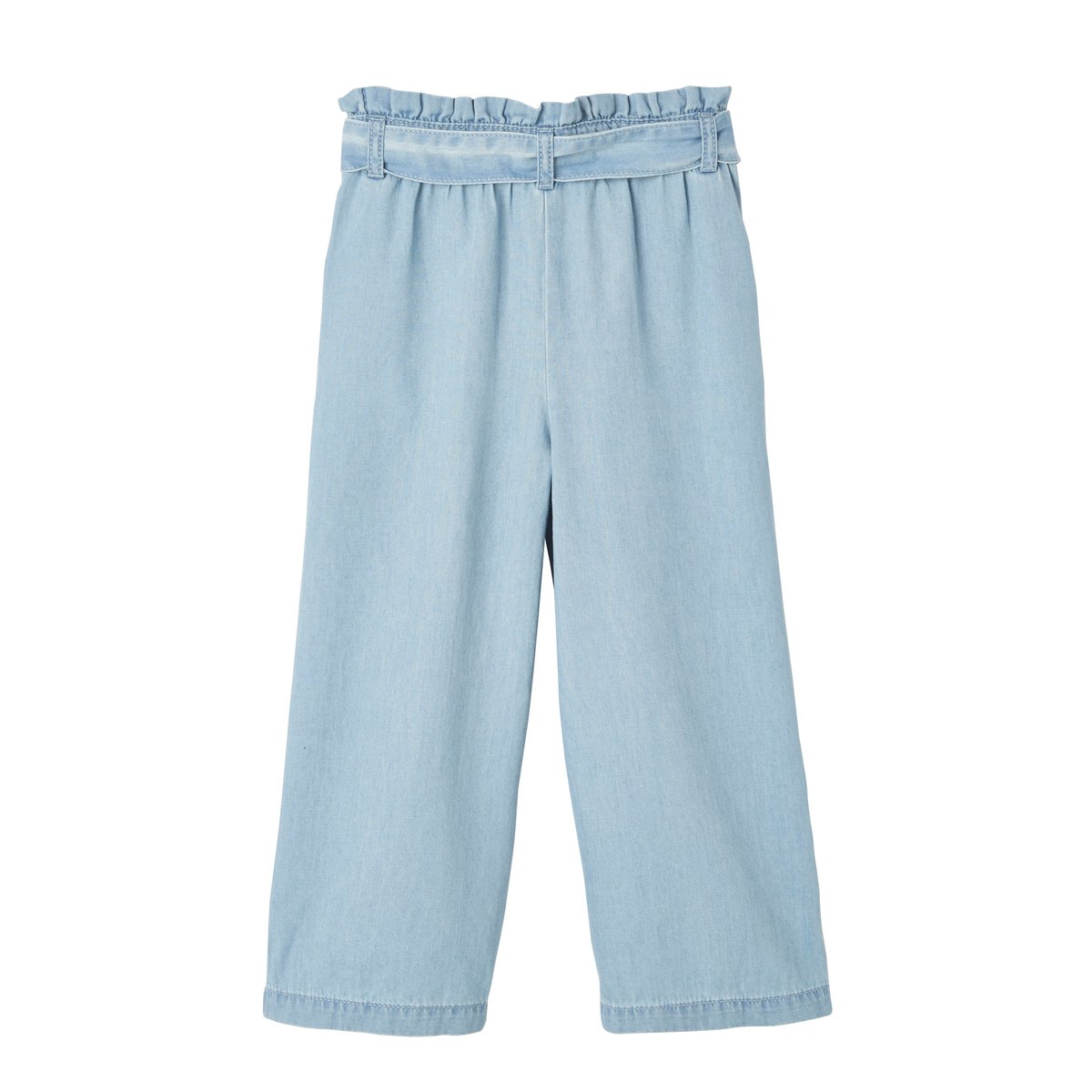 Pantacourt large style "paperbag" en denim léger double stone, VERTBAUDET