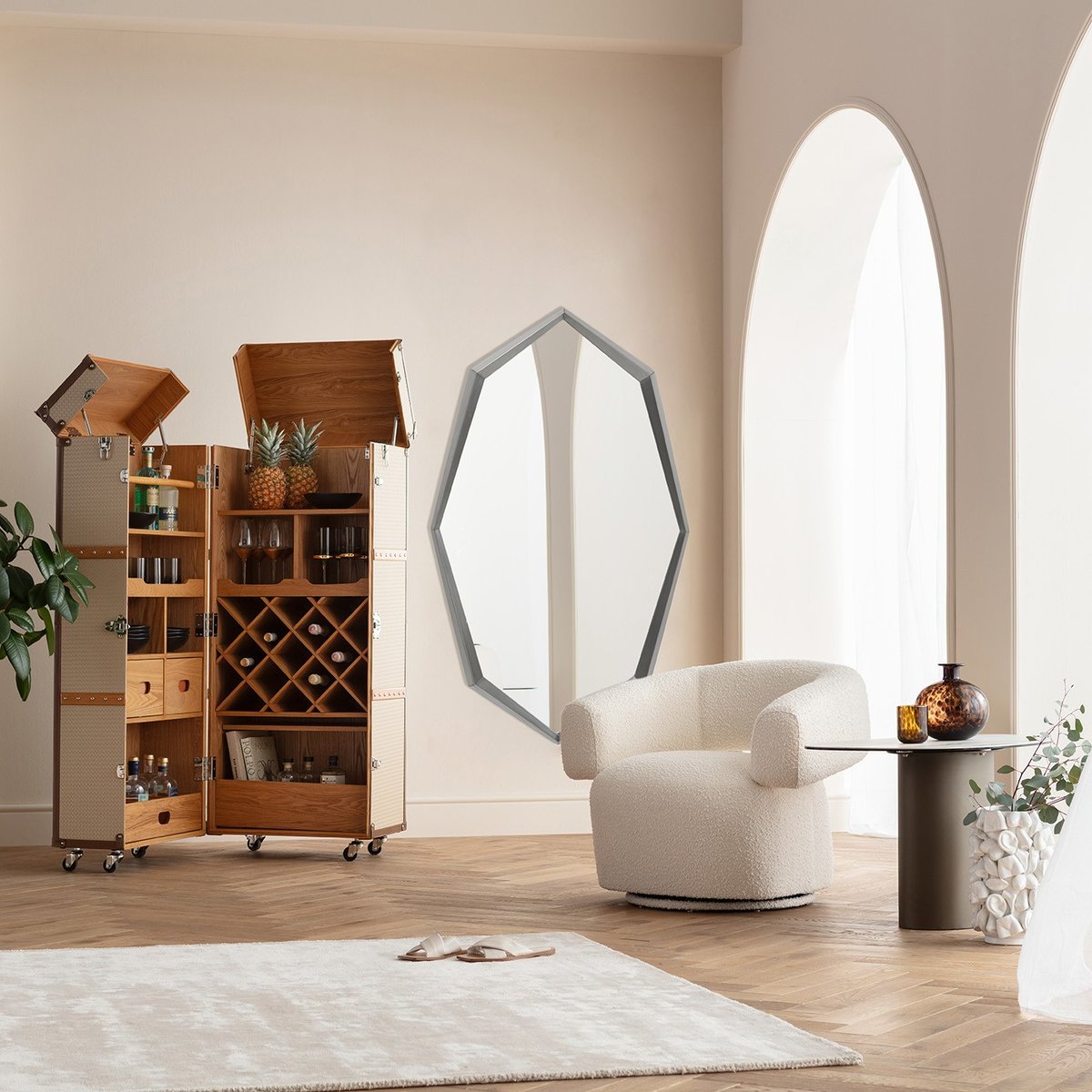 Miroir octogonal en acier, BEA gris, KARE DESIGN