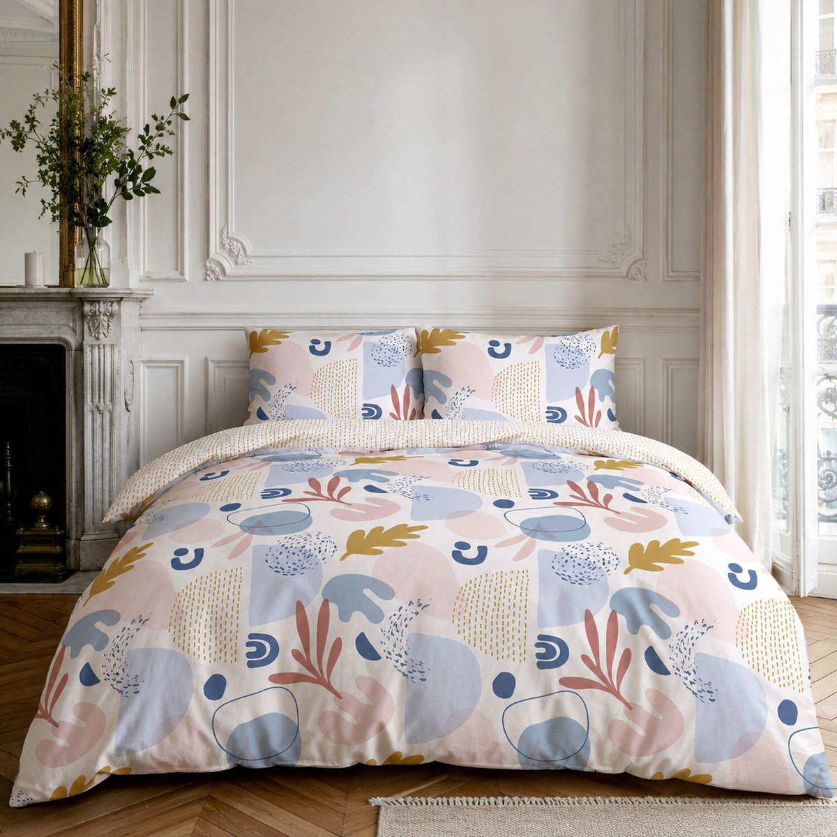 Parure housse de couette en coton floral printemps rose, Anisa multicolore, C DESIGN HOME TEXTILE