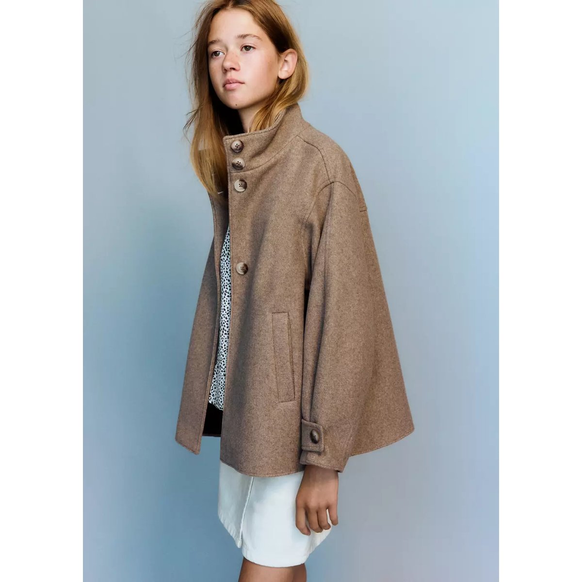 Manteau en drap à col cheminée marron moyen, MANGO KIDS