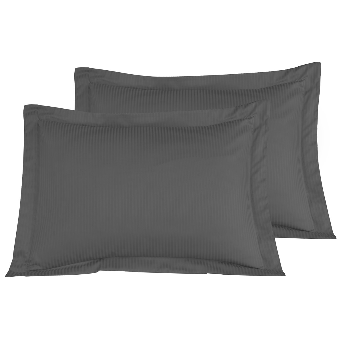 Parure housse de couette rayée satin + 2 taies 50x70 cm VERSALUXE anthracite, SENSEI MAISON