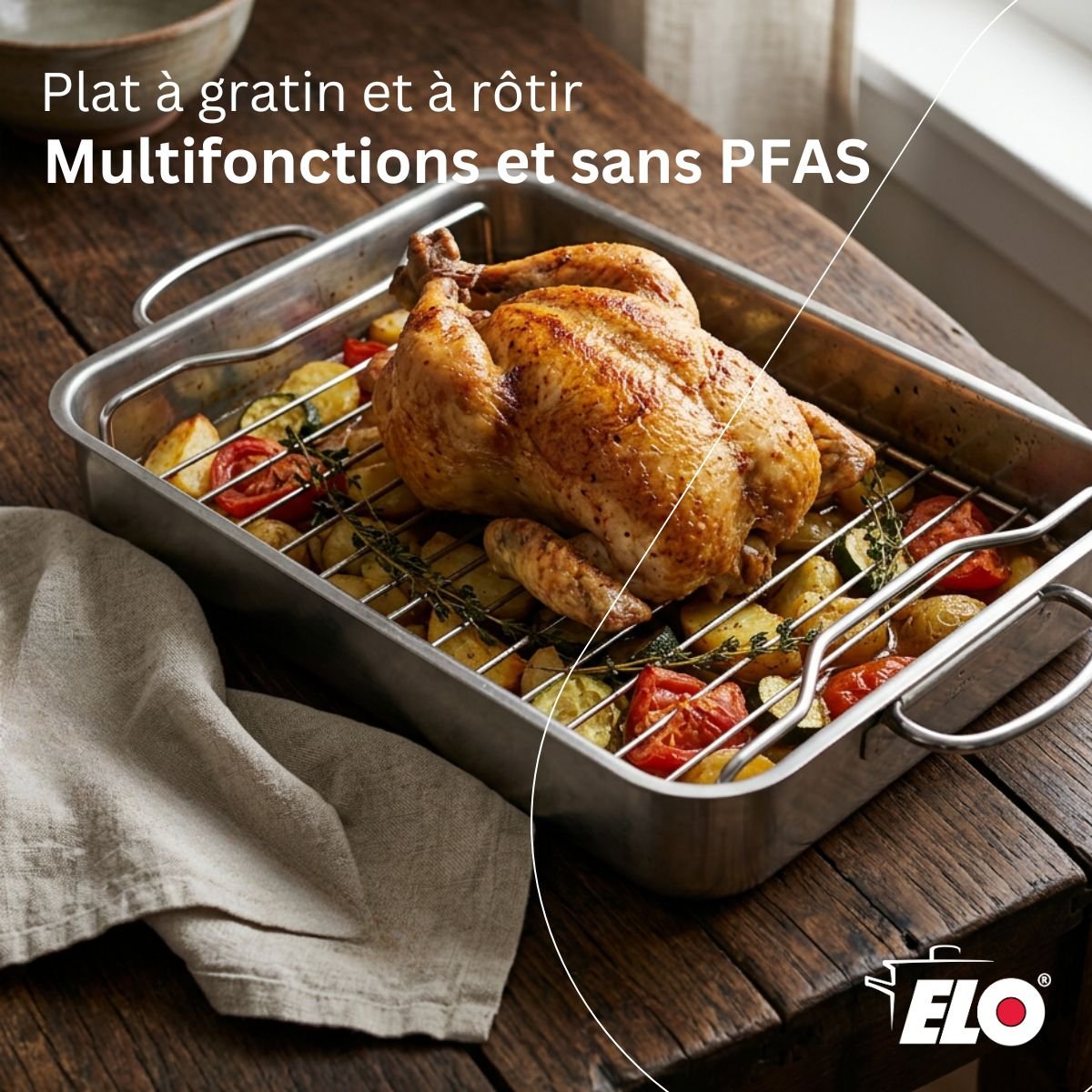 Plat à four acier inoxydable avec grille Edition Red inox, ELO