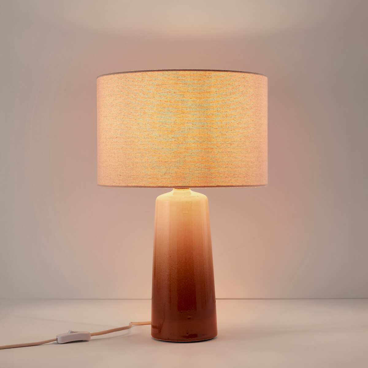 Lampe à poser céramique et lin hauteur 47 cm, Grezza caramel, LA REDOUTE INTERIEURS
