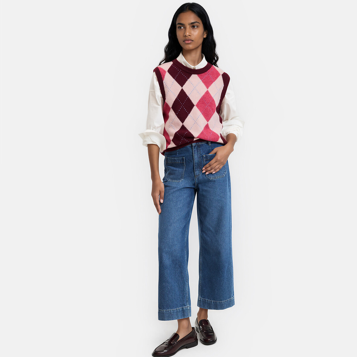 Pull sans manches à losanges argyle rose, LA REDOUTE COLLECTIONS