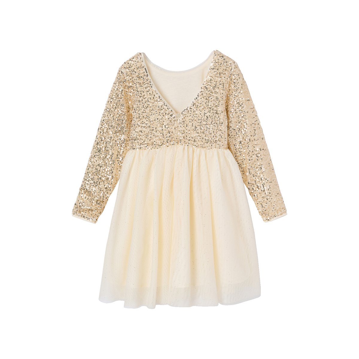 Robe de fête manches longues doré, VERTBAUDET