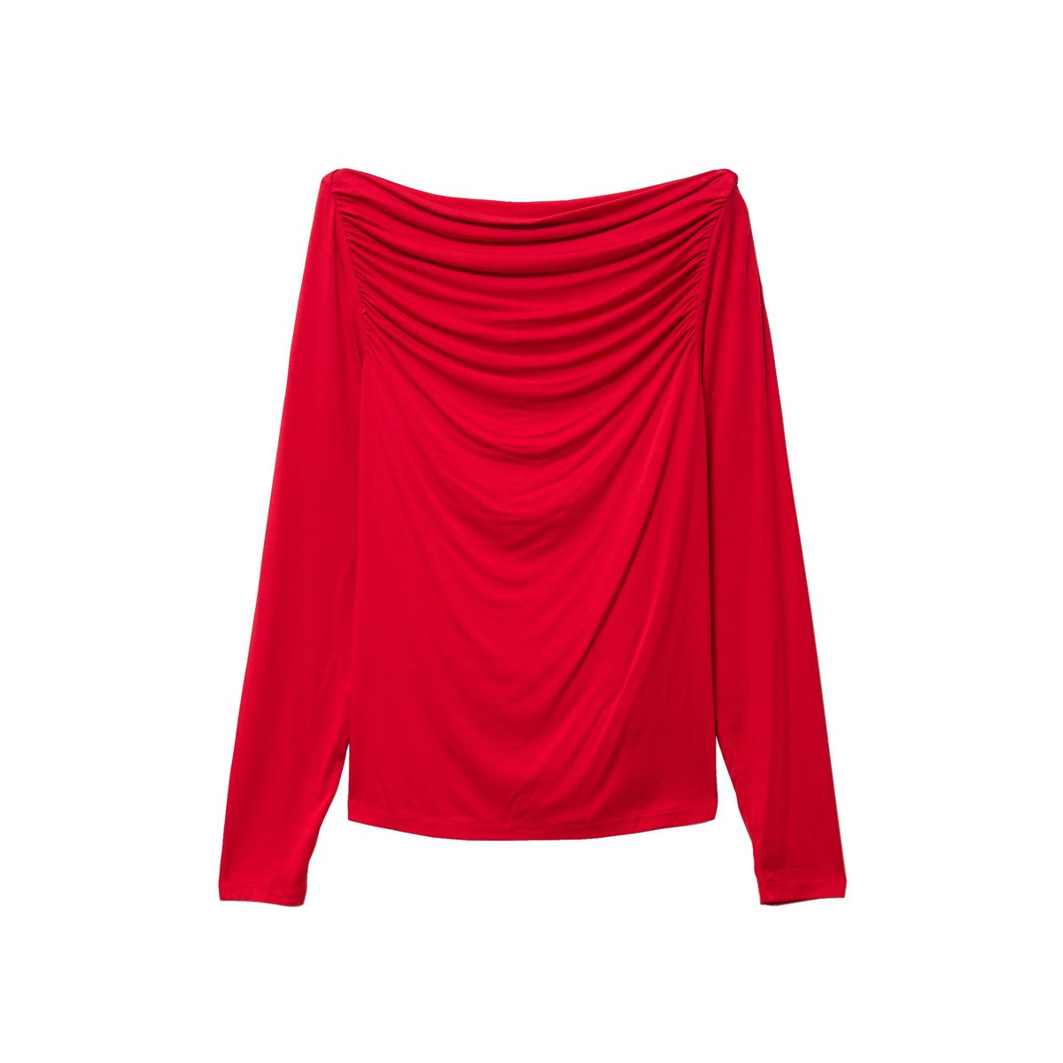 T-shirt ajusté manches longues bardot rouge, BONOBO