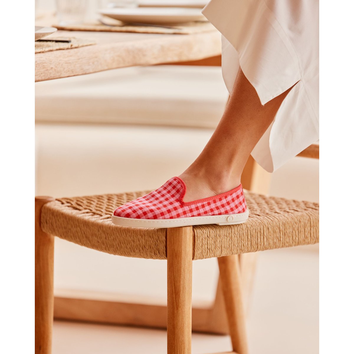 Chaussons d'été vichy rouge-rose, ANGARDE