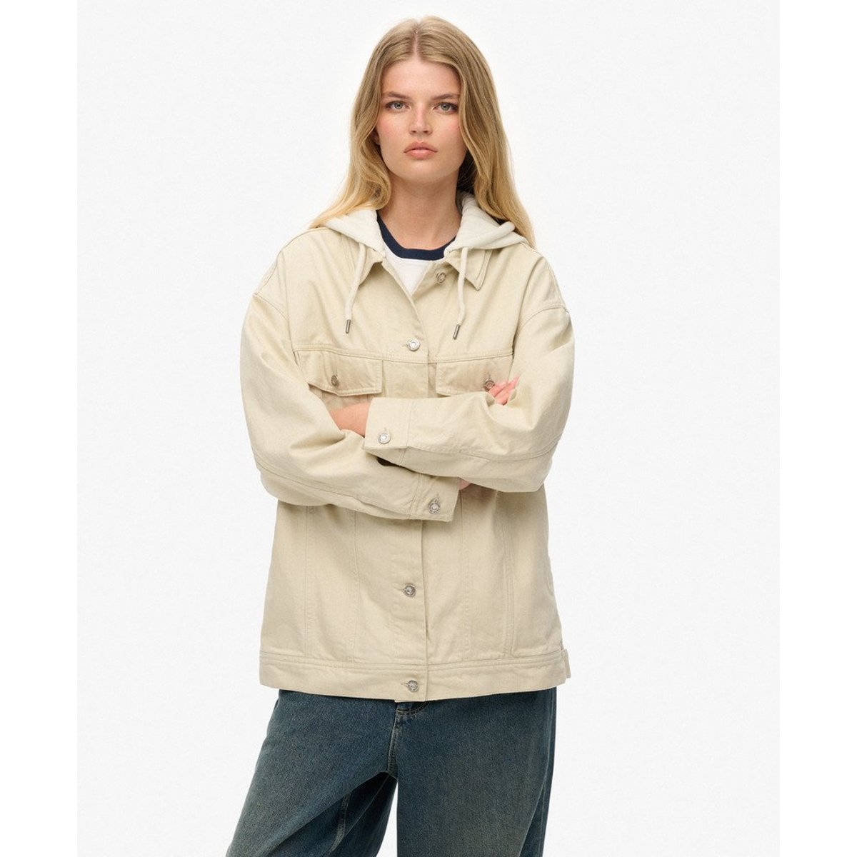 Veste Trucker à Capuche Décontractée oat bran, SUPERDRY