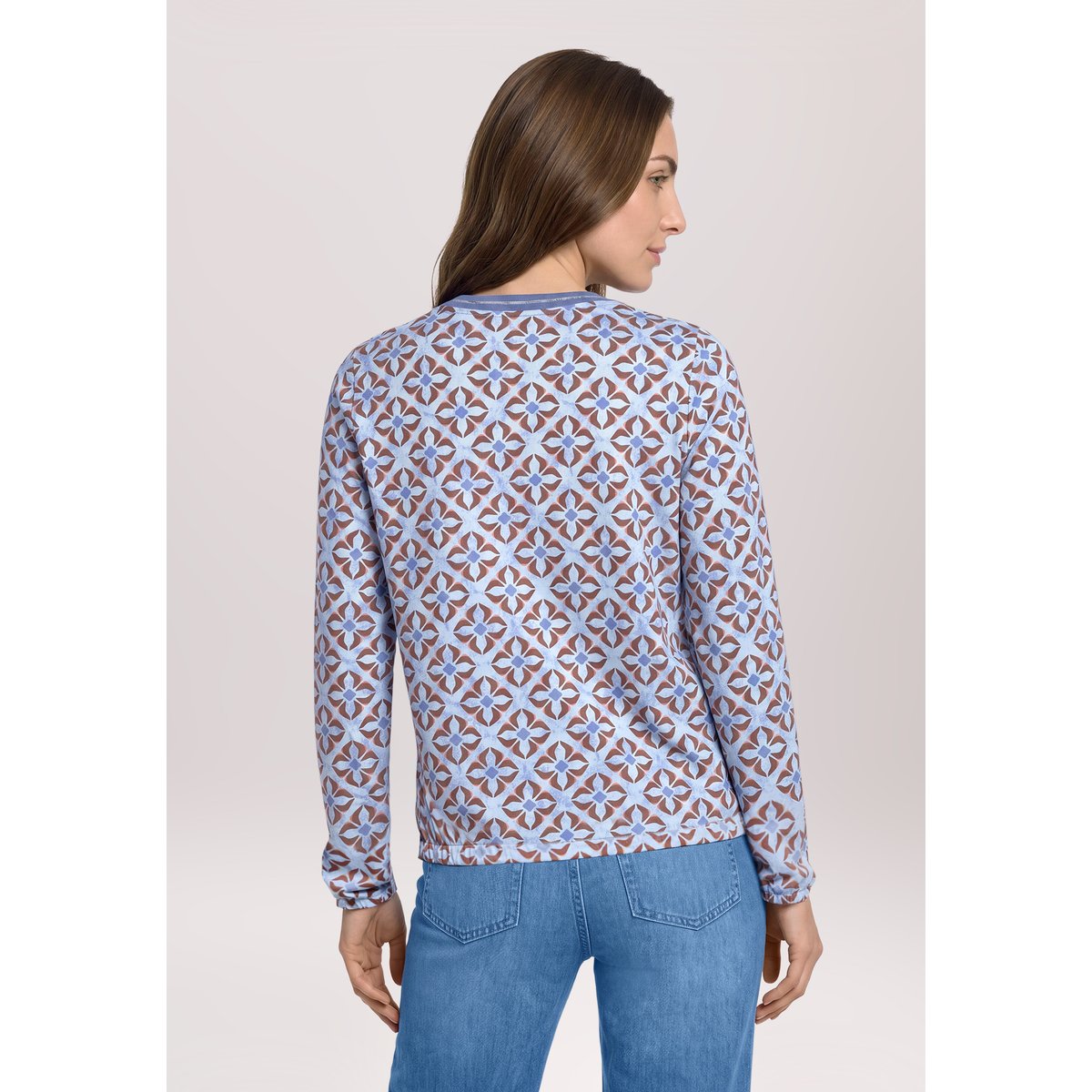 T-shirt façon blouse à élastique bleu/marron, BETTY BARCLAY