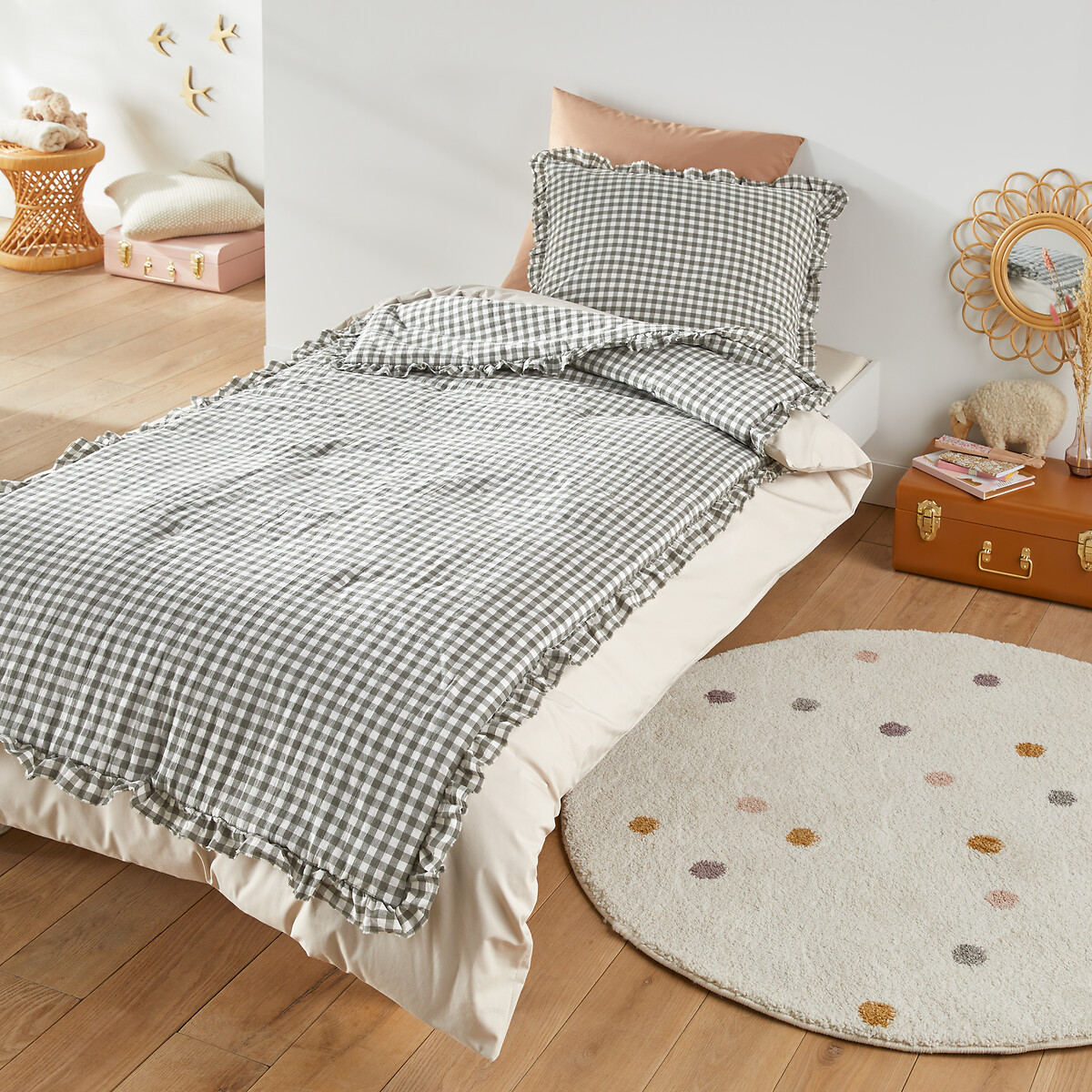 Edredon enfant matelassé coton vichy, Georgette vert kaki/blanc, LA REDOUTE INTERIEURS