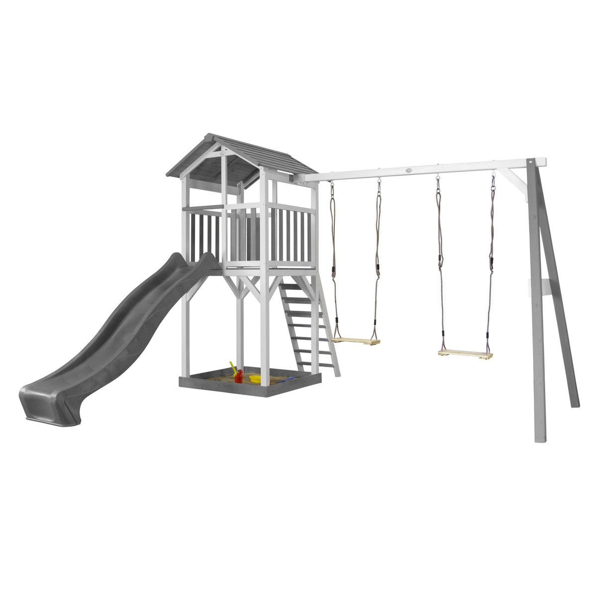AXI Structure de jeu Beach Tower Blanc Gris avec 2 balancoires et toboggan Gris couleur unique, AXI HOUSE