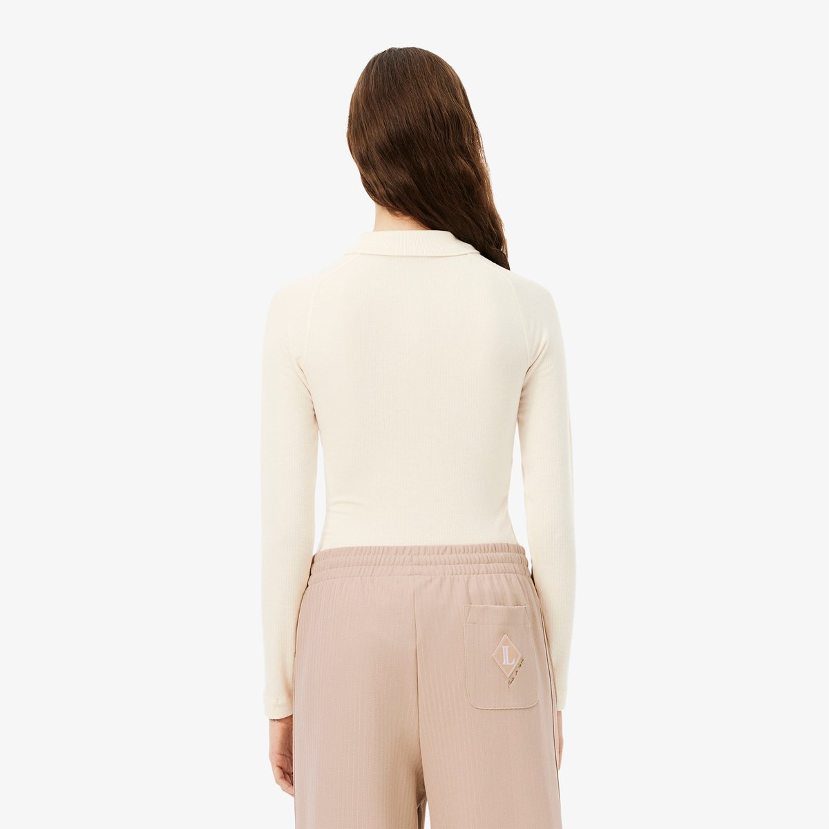 Polo manches longues maille côtelée slim fit beige-xfj, LACOSTE