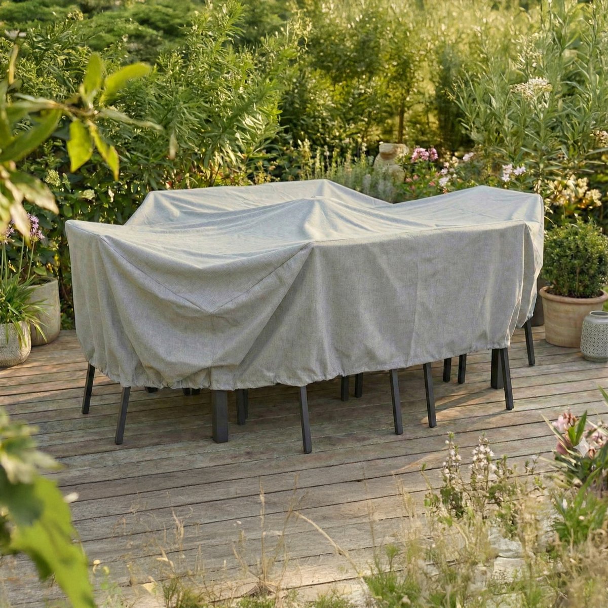 Housse de protection table de jardin rectangulaire et chaises gris, HOME MAISON