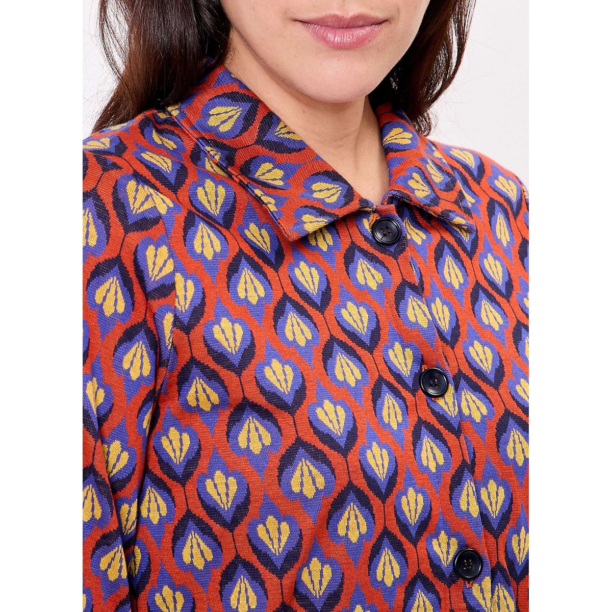 Veste courte maille jacquard bio SUMALI rose foncé, PRINCESSE NOMADE