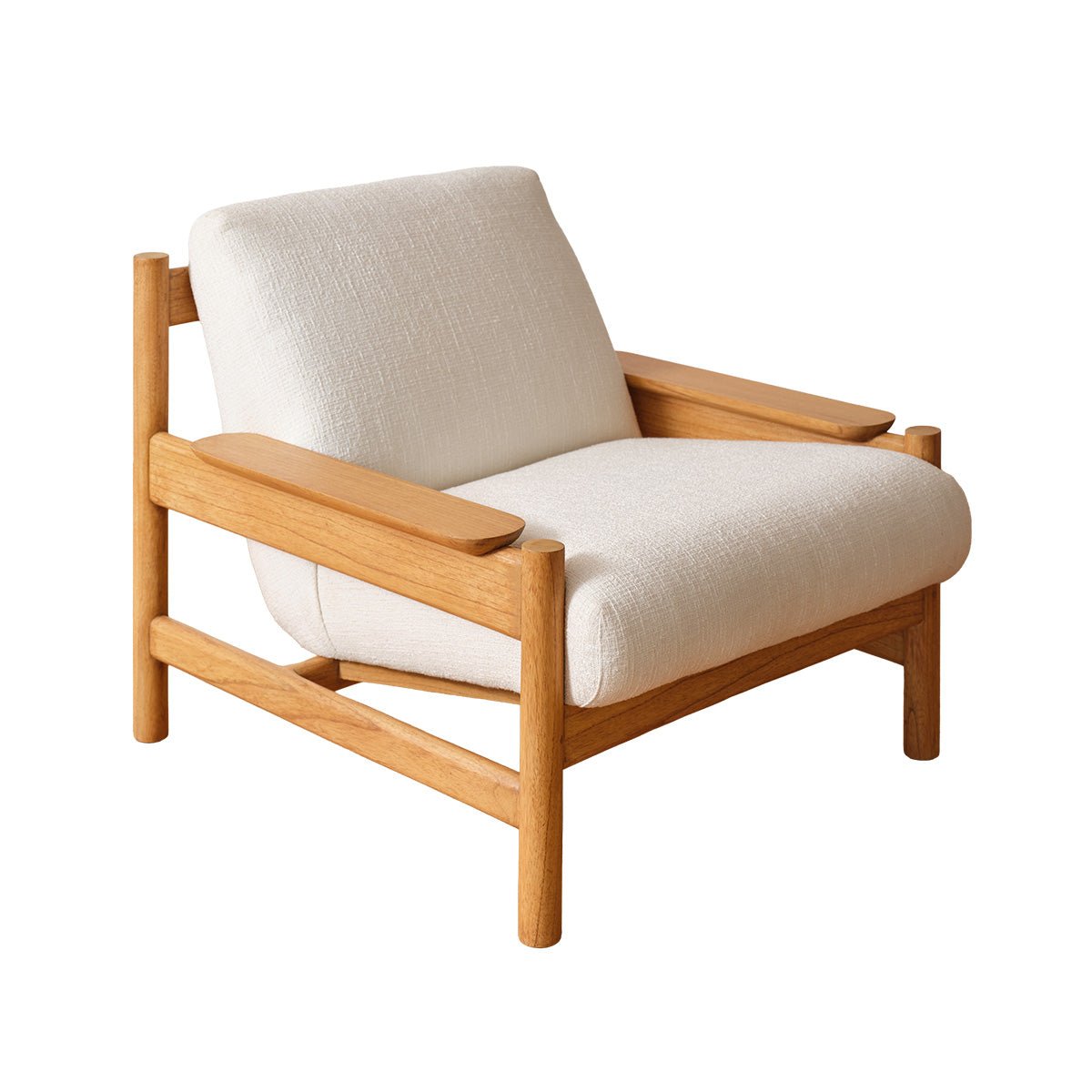 Fauteuil en mindi massif et tissu texturé MARCEL ecru, BERAH GETAH