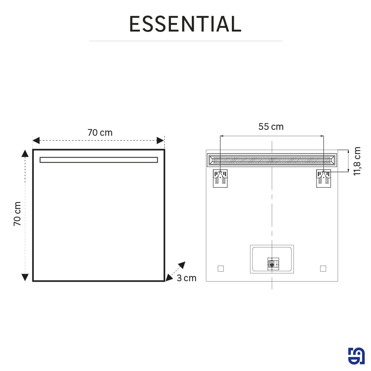 Miroir avec éclairage LED, ESSENTIAL gris, SENSEA